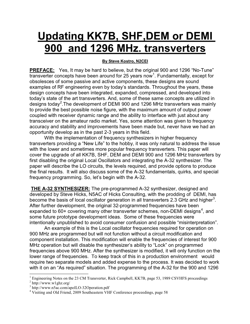 Updating KK7B, SHF,DEM Or DEMI 900 and 1296 Mhz. Transverters