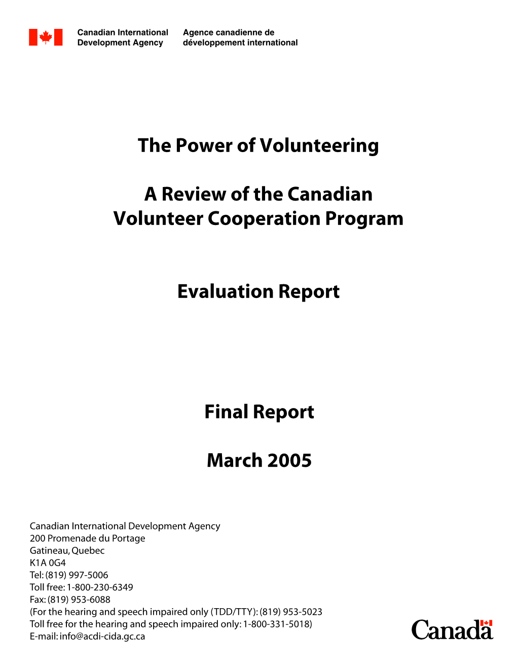 A Review of the Canadian Volunteer Cooperation Program Performance and Knowledge Management Branch