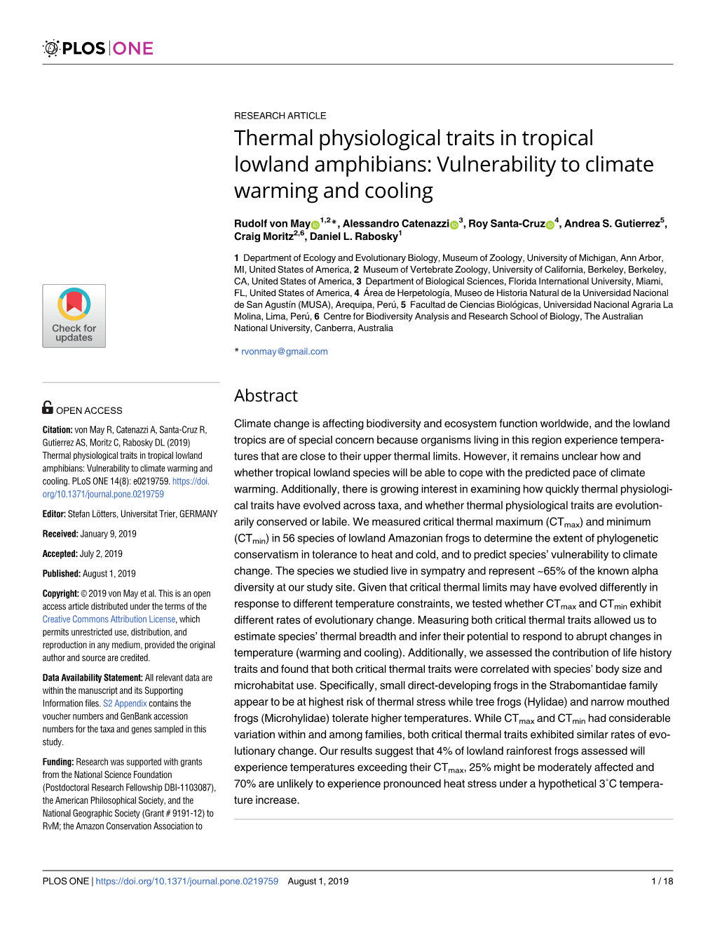 Thermal Physiological Traits in Tropical Lowland Amphibians: Vulnerability to Climate Warming and Cooling