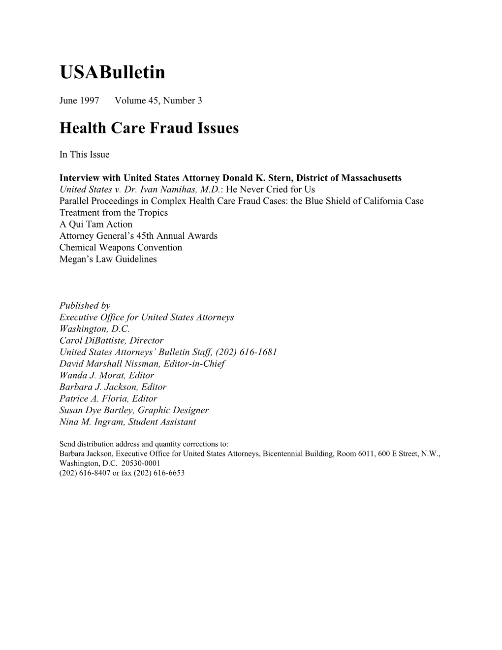 U.S. Attorneys' Bulletin Vol 45 No 03, Health Care Fraud II