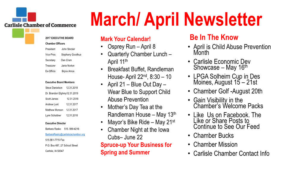 March/ April Newsletter