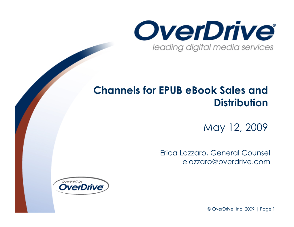 Channels for EPUB Ebook Sales and Distribution May 12, 2009