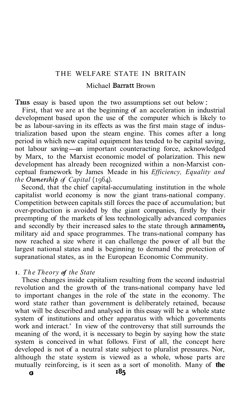 THE WELFARE STATE in BRITAIN Michael Barratt Brown THIS Essay