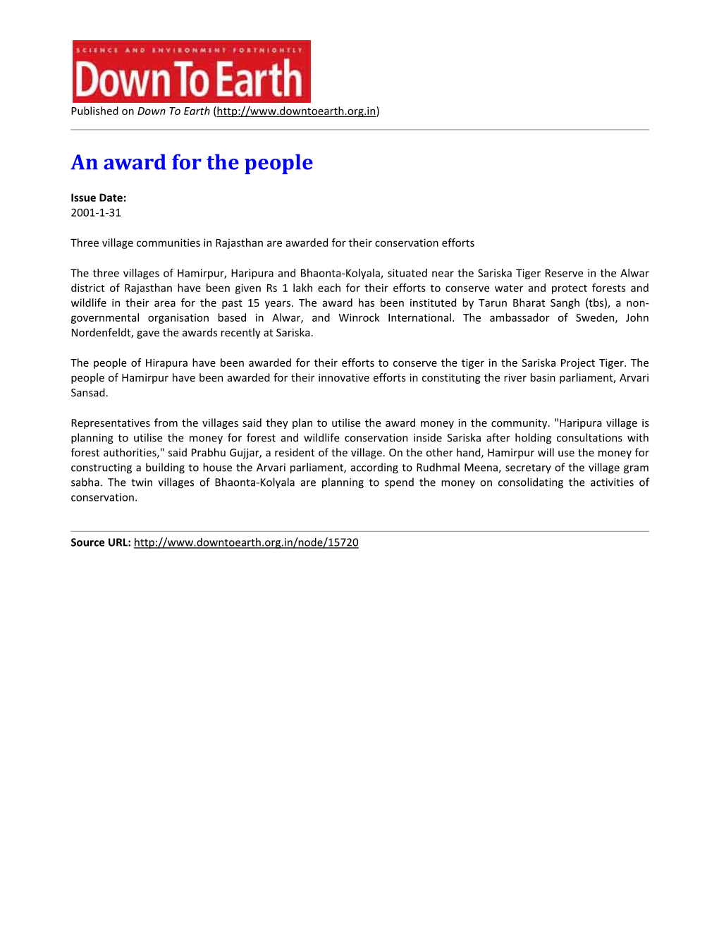 An Award for the People