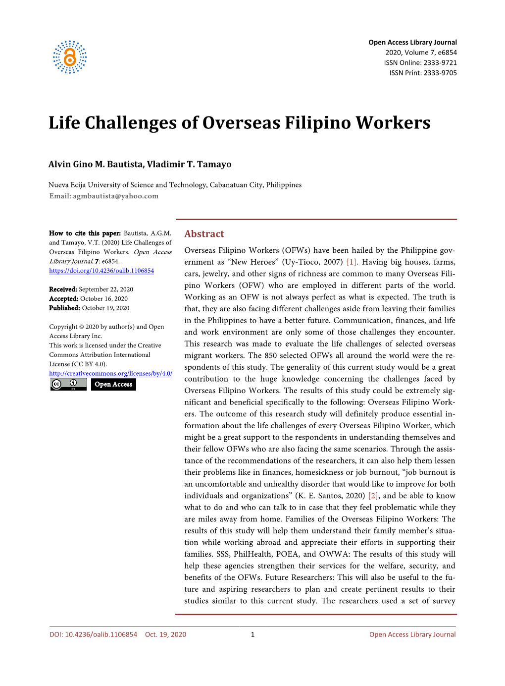Life Challenges of Overseas Filipino Workers