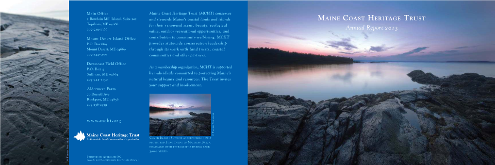 Annual Report 2013 Value, Outdoor Recreational Opportunities, and Mount Desert Island Office Contribution to Community Well-Being