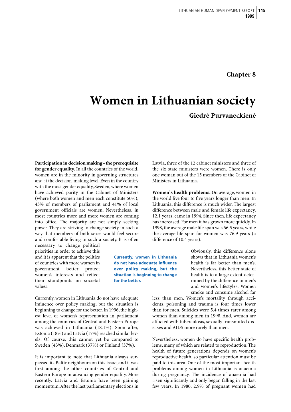 Women in Lithuanian Society Giedrò Purvaneckienò