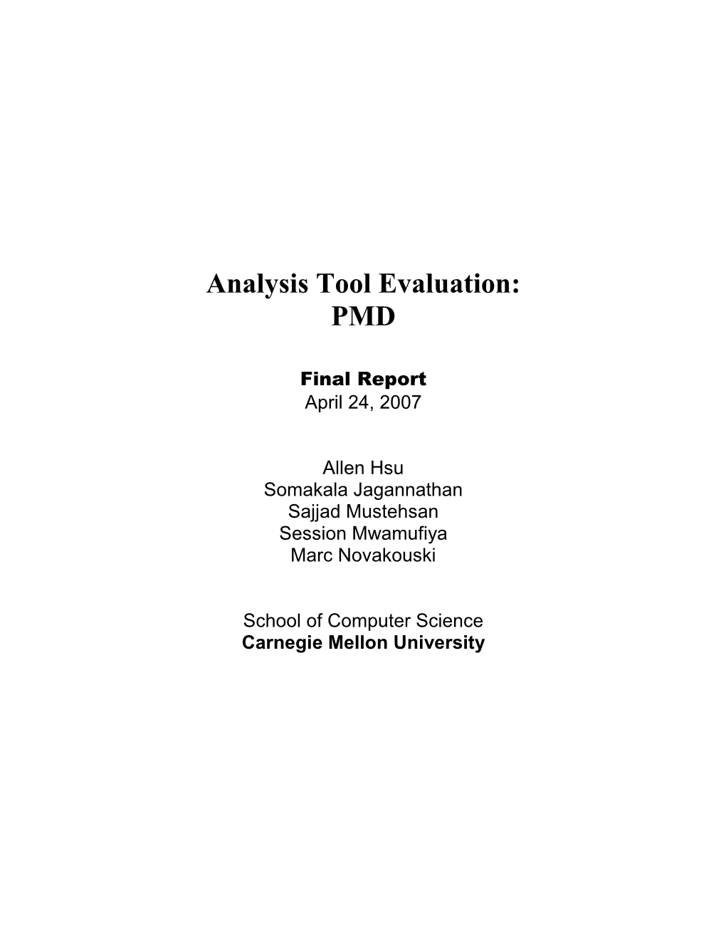 Analysis Tool Evaluation: PMD