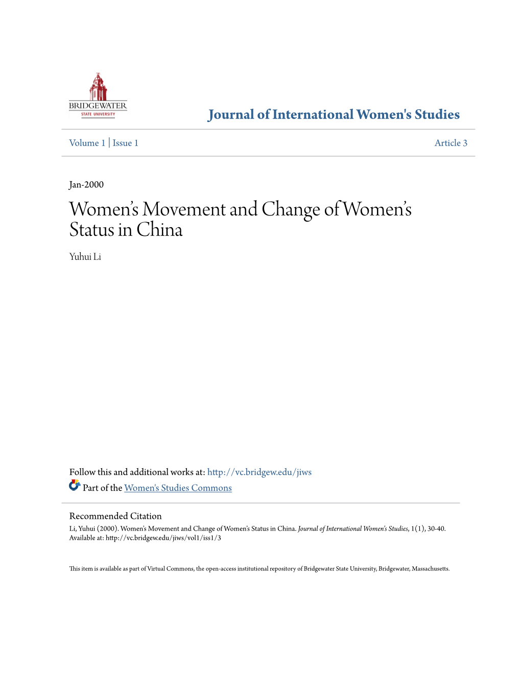 Women's Movement and Change of Women's Status in China