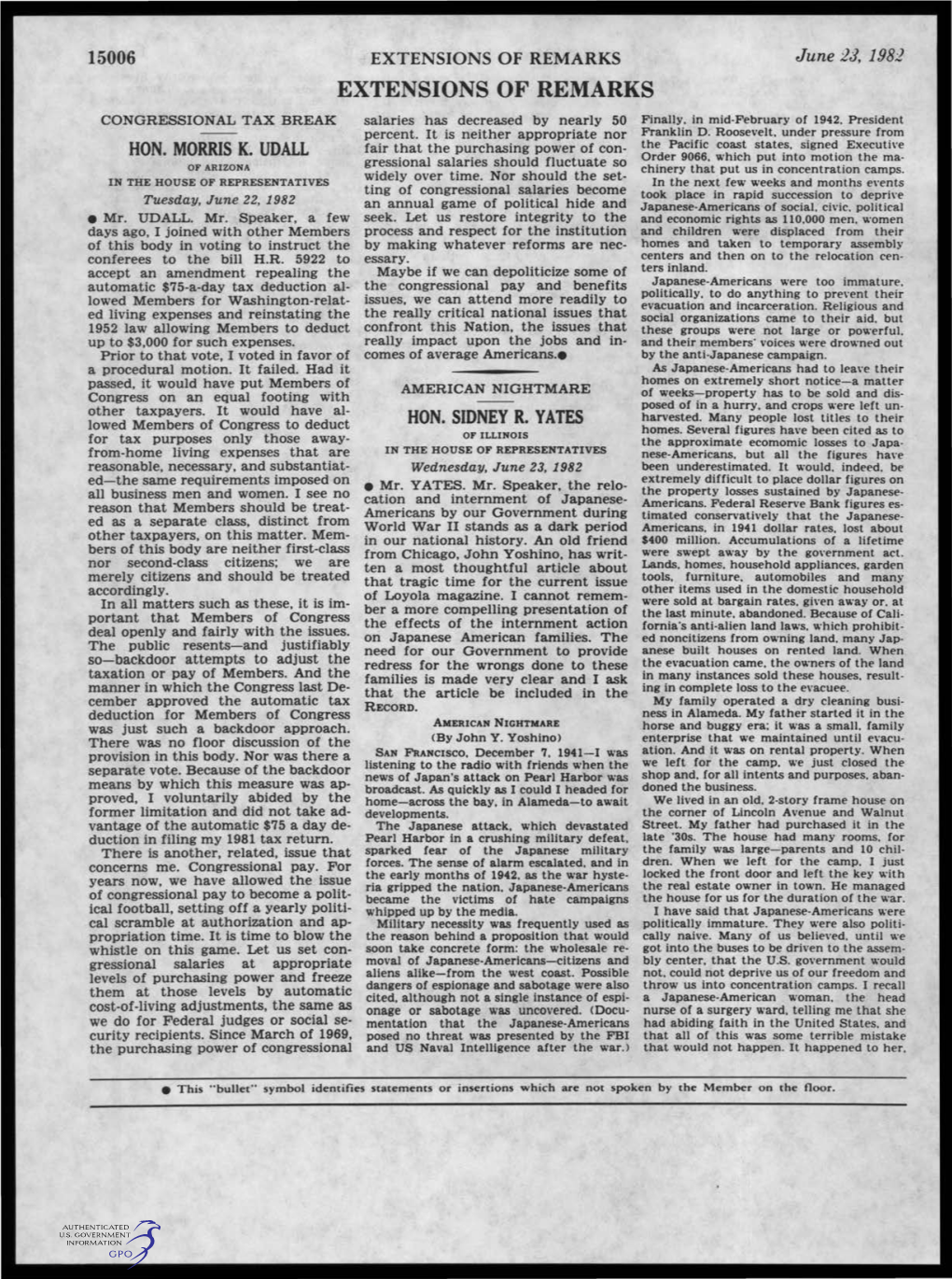 EXTENSIONS of REMARKS June :23, 1982 EXTENSIONS of REMARKS CONGRESSIONAL TAX BREAK Salaries Has Decreased by Nearly 50 Finally, in Mid-February of 1942