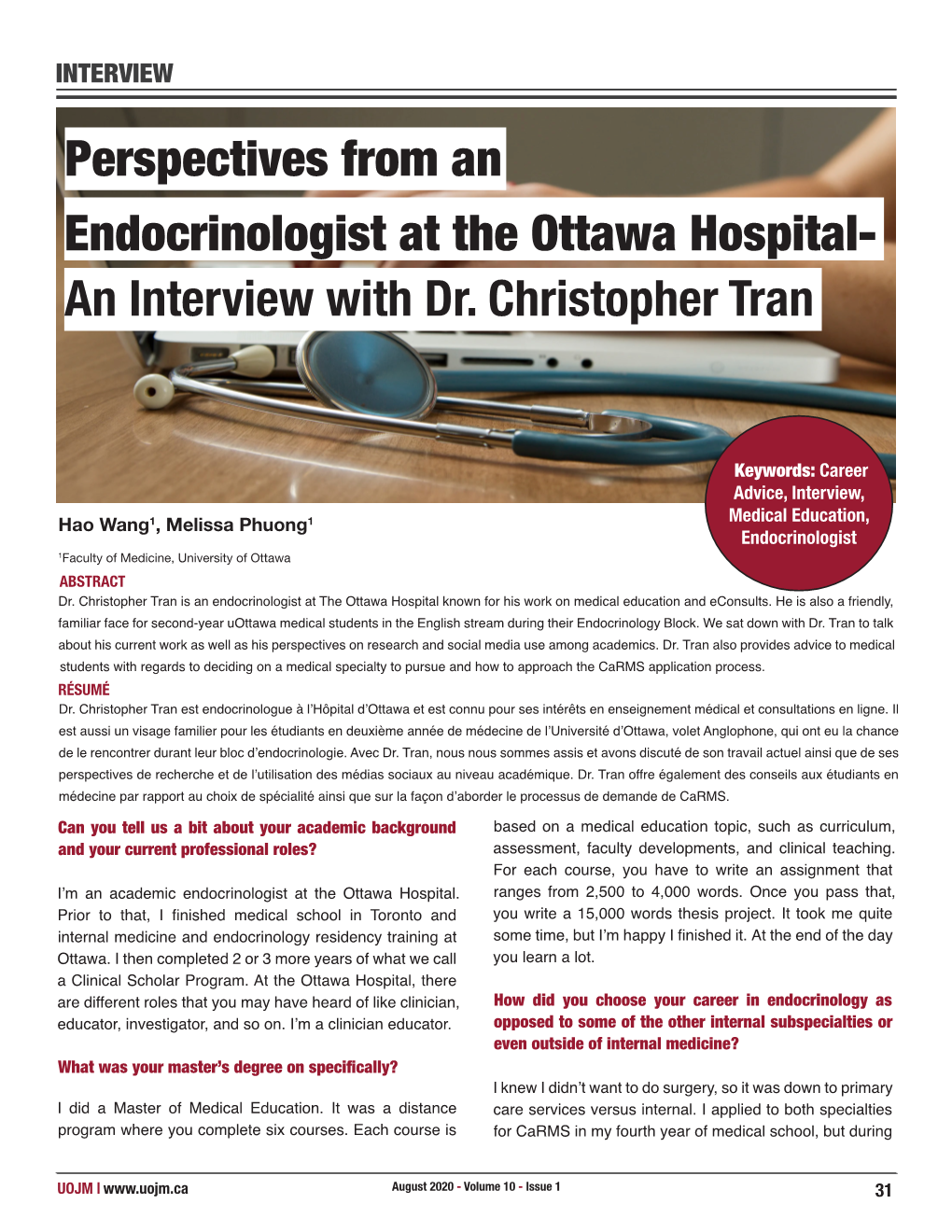 Perspectives from an an Interview with Dr. Christopher Tran