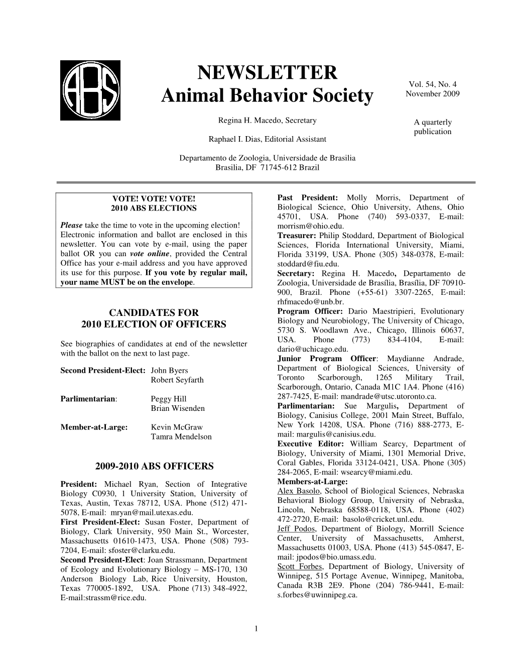 NEWSLETTER Animal Behavior Society