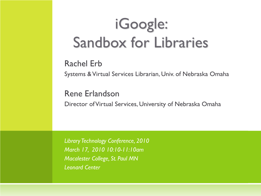 Igoogle Sandbox for Libraries