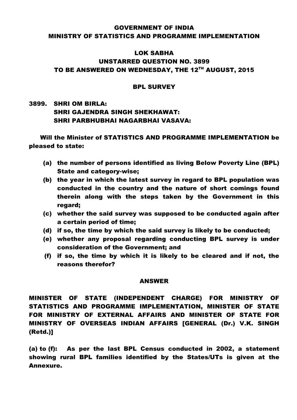 Government of India Ministry of Statistics and Programme Implementation