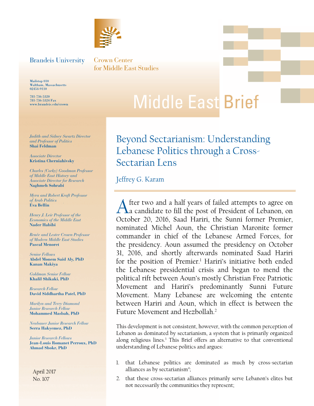 Middle East Briefs: Available on the Crown Center Website