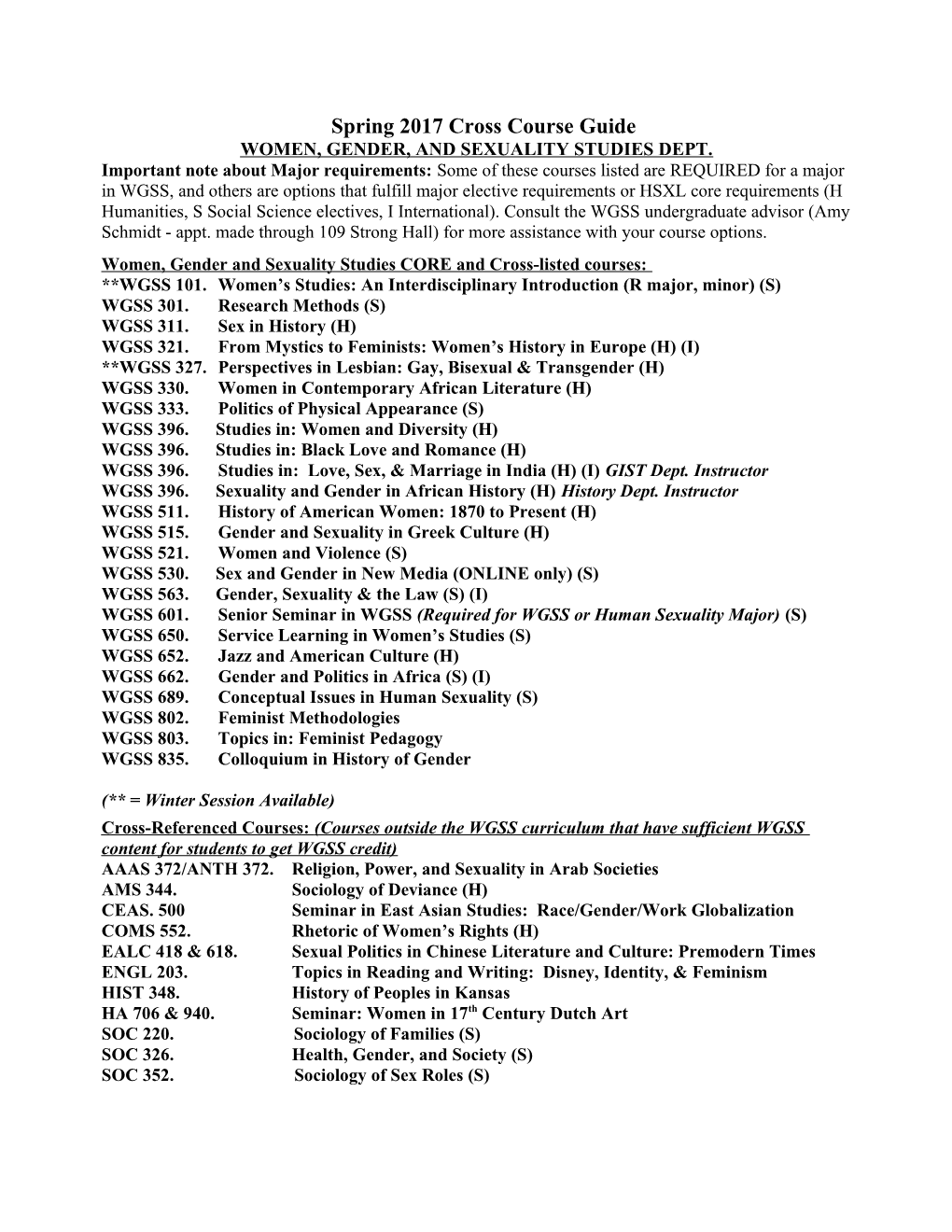 Fall 2011 Cross Course Guide