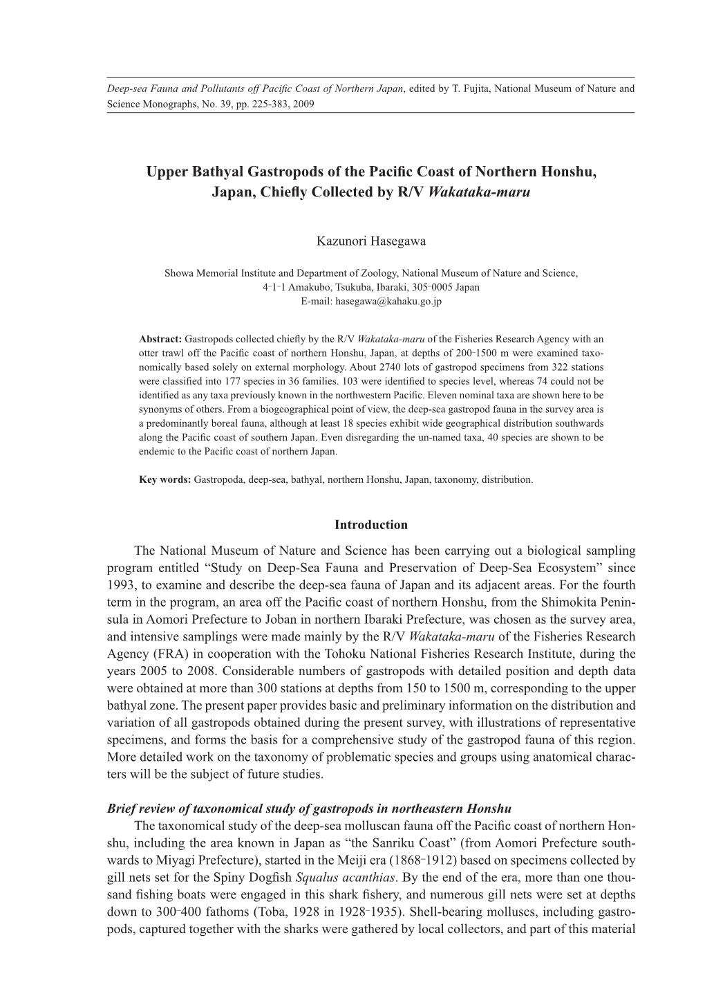 Upper Bathyal Gastropods of the Pacific Coast of Northern Honshu