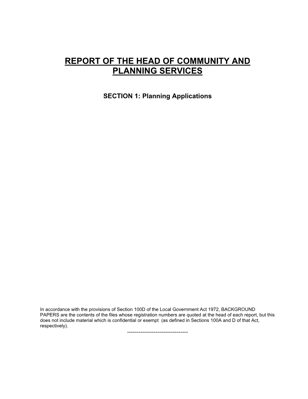 Report of the Head of Community and Planning Services