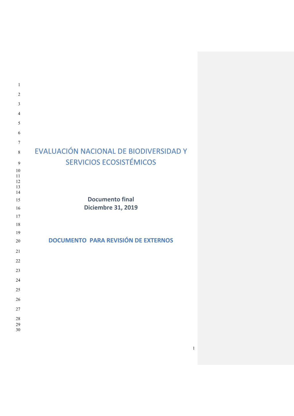 Evaluación Nacional De Biodiversidad Y Servicios Ecosistémicos