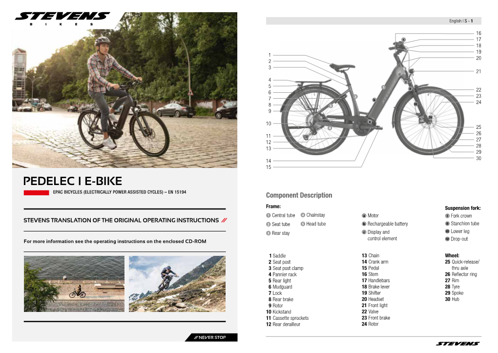 PEDELEC I E-BIKE EPAC BICYCLES (ELECTRICALLY POWER ASSISTED CYCLES) – EN 15194 Component Description