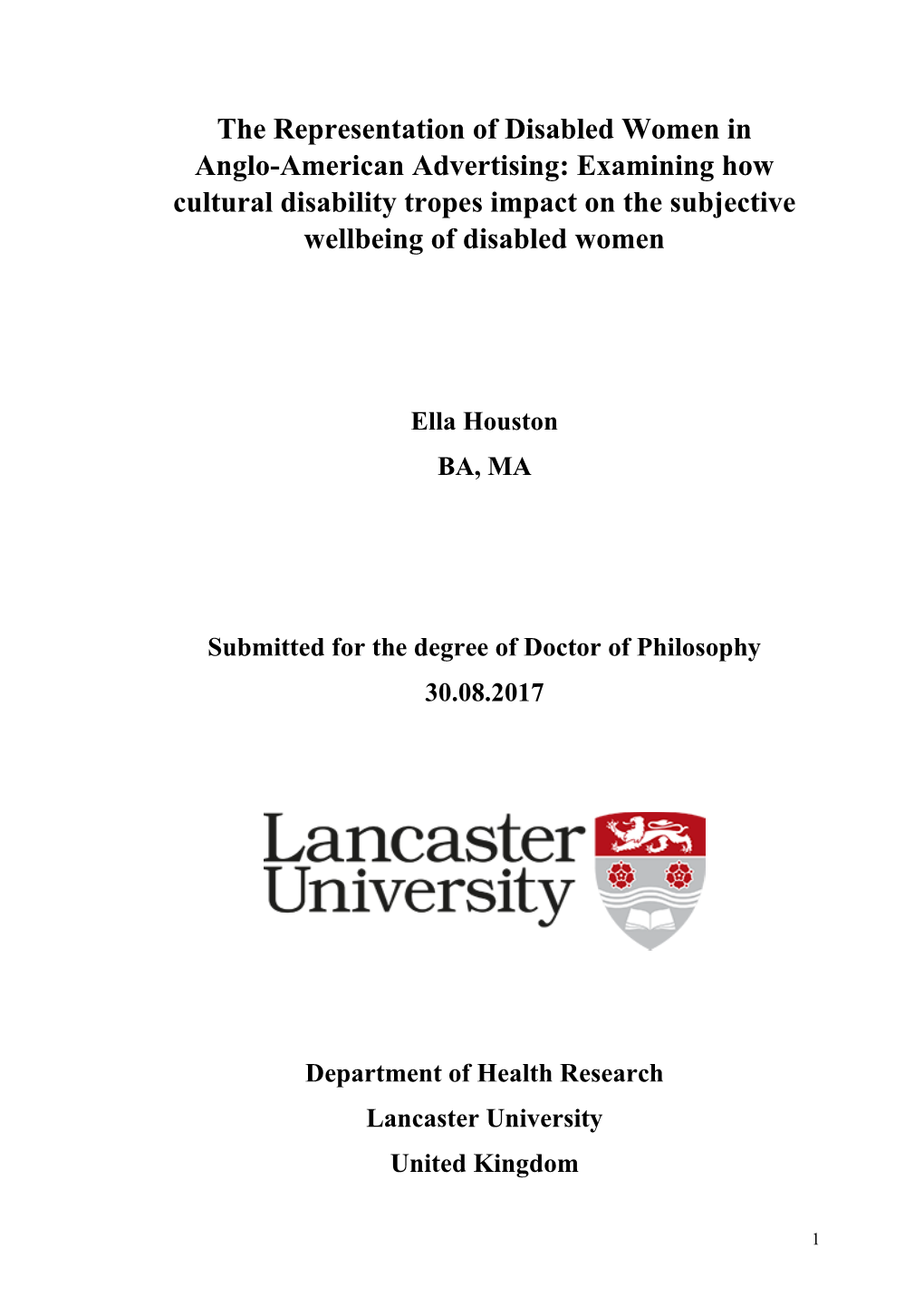 The Representation of Disabled Women in Anglo-American Advertising: Examining How Cultural Disability Tropes Impact on the Subjective Wellbeing of Disabled Women