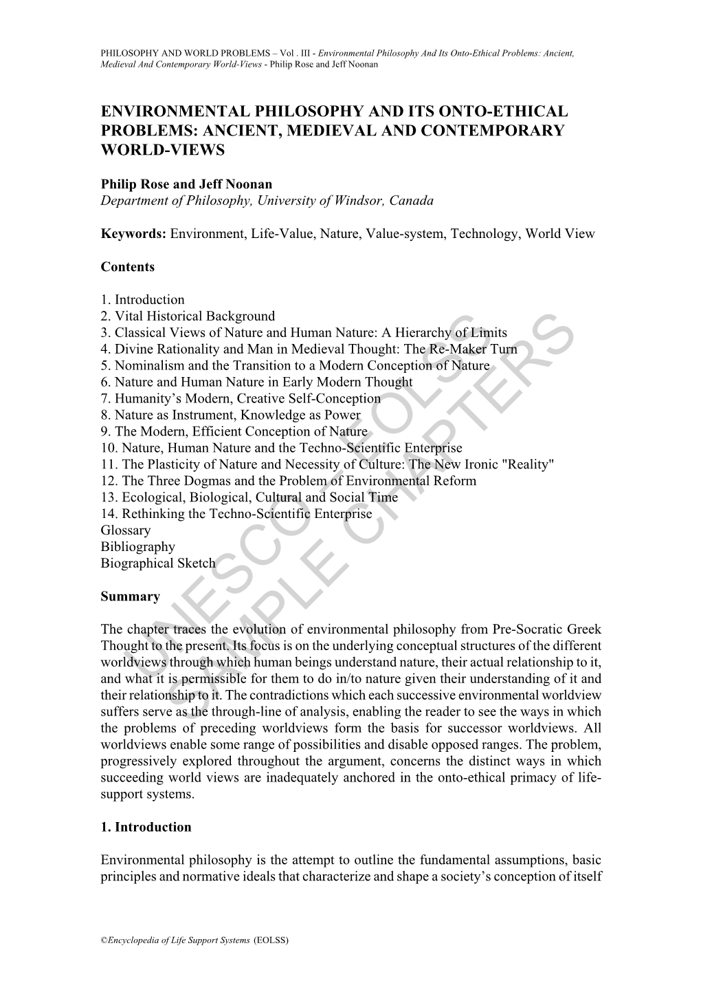 Environmental Philosophy and Its Onto-Ethical Problems: Ancient, Medieval and Contemporary World-Views - Philip Rose and Jeff Noonan