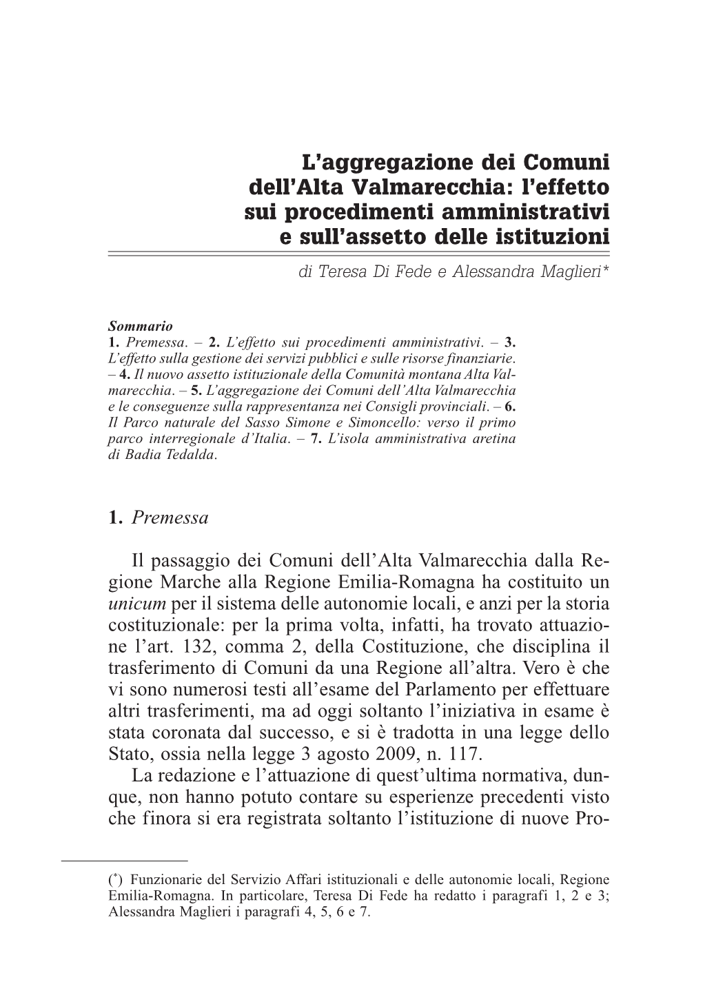 L'aggregazione Dei Comuni Dell'alta Valmarecchia