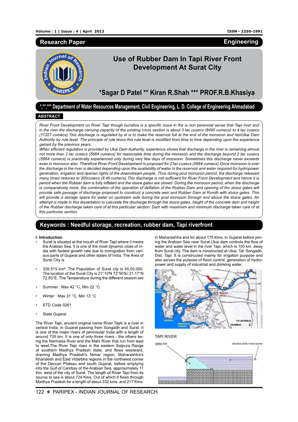 Use of Rubber Dam in Tapi River Front Development at Surat City