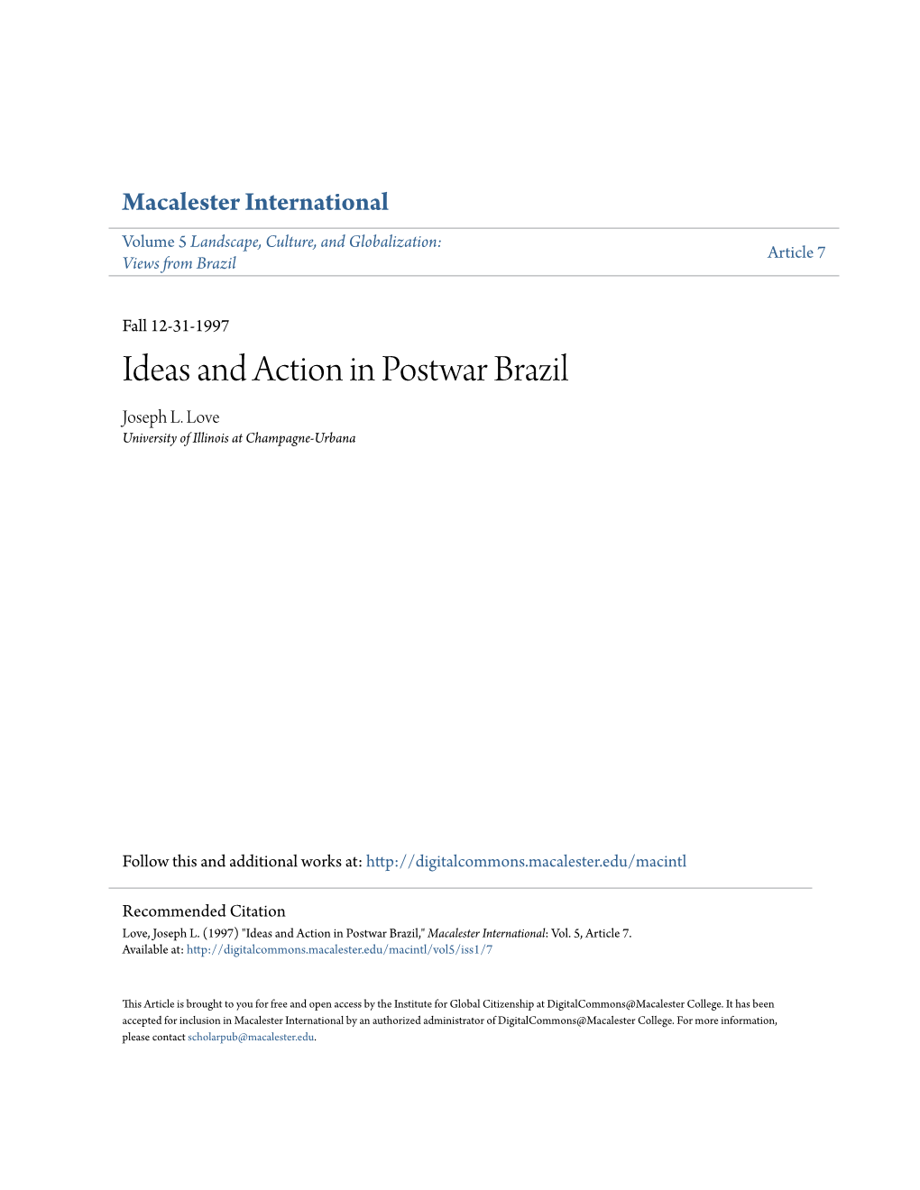 Ideas and Action in Postwar Brazil Joseph L