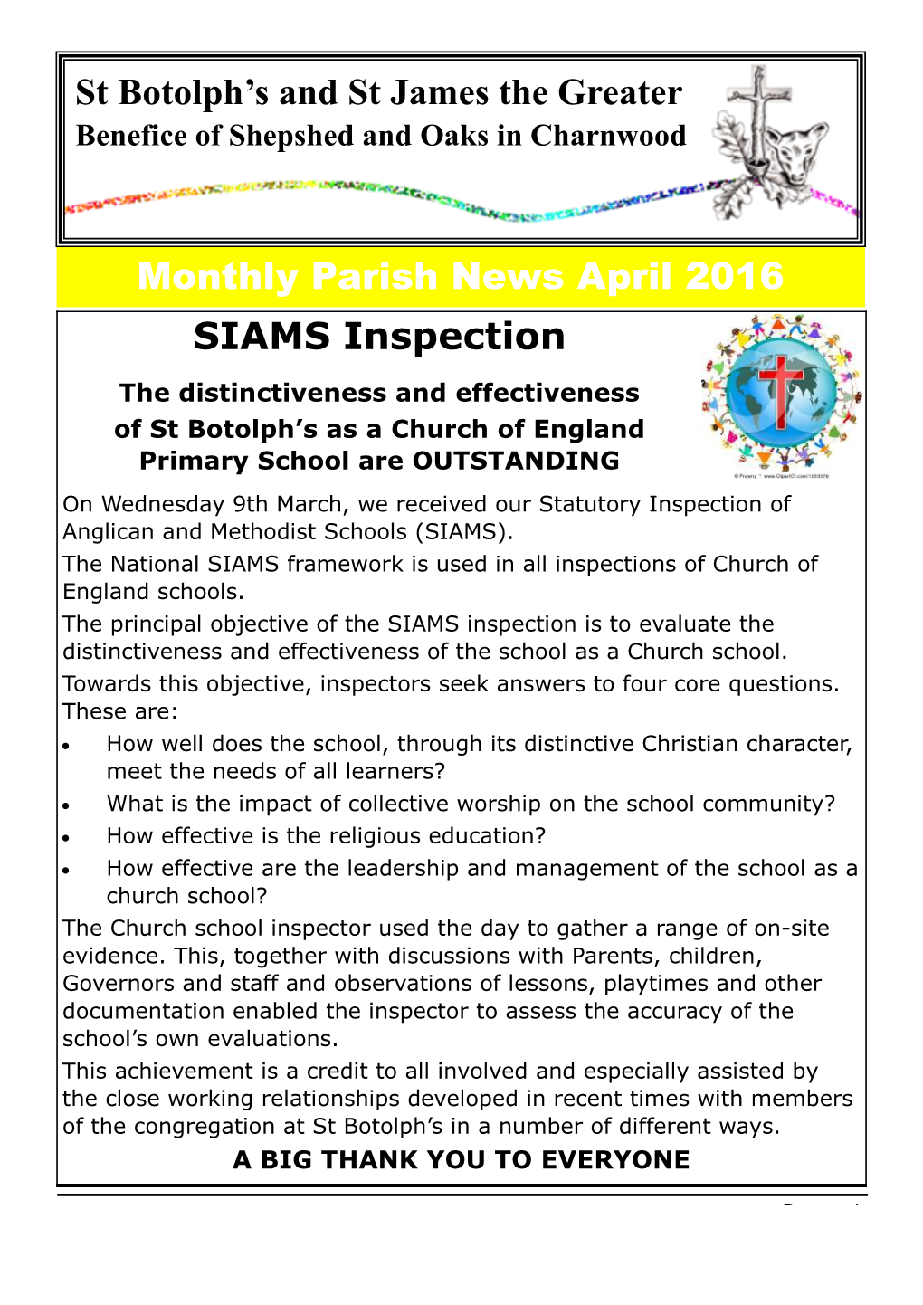 St Botolph's and St James the Greater Monthly Parish News April 2016