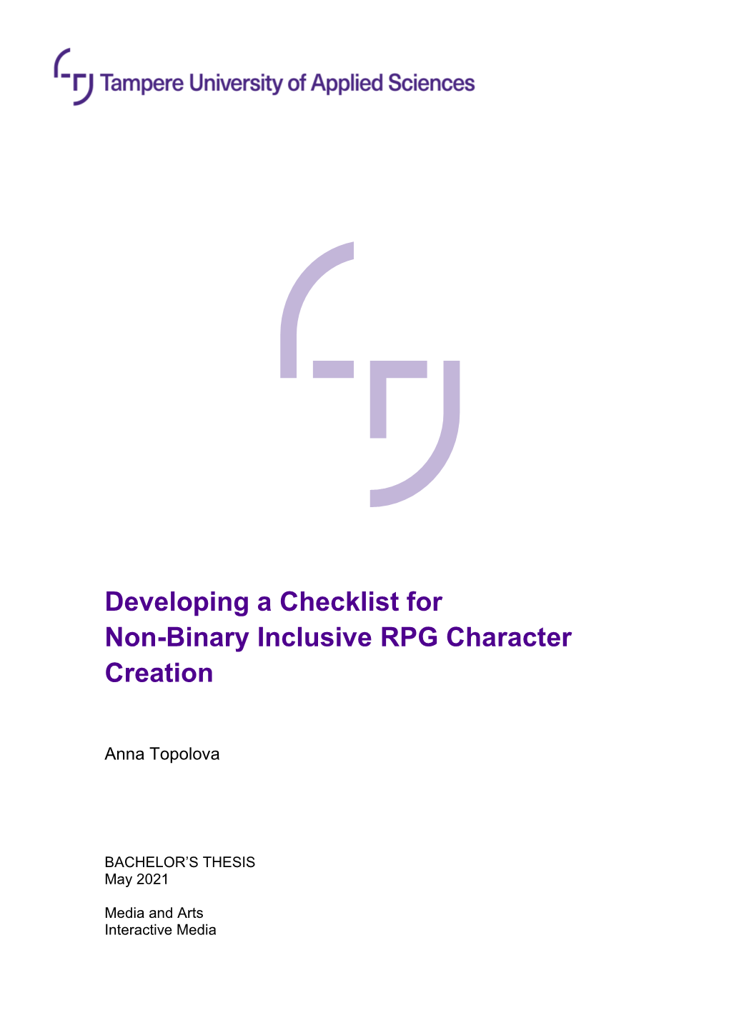 Developing a Checklist for Non-Binary Inclusive RPG Character Creation
