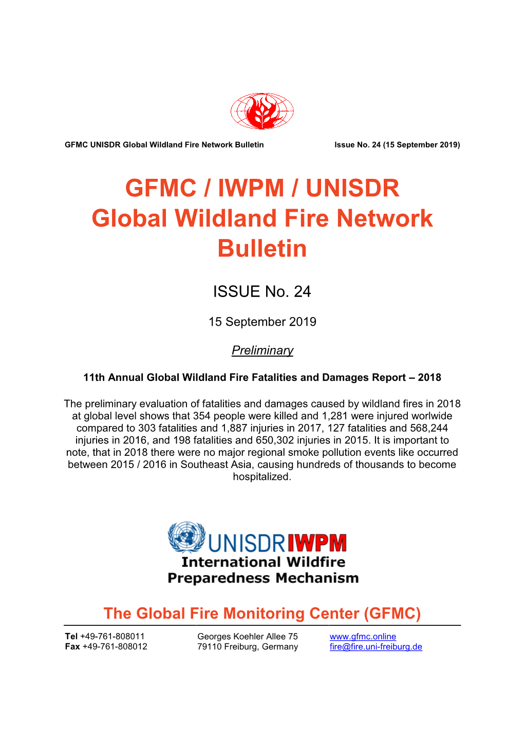 GFMC / IWPM / UNISDR Global Wildland Fire Network Bulletin