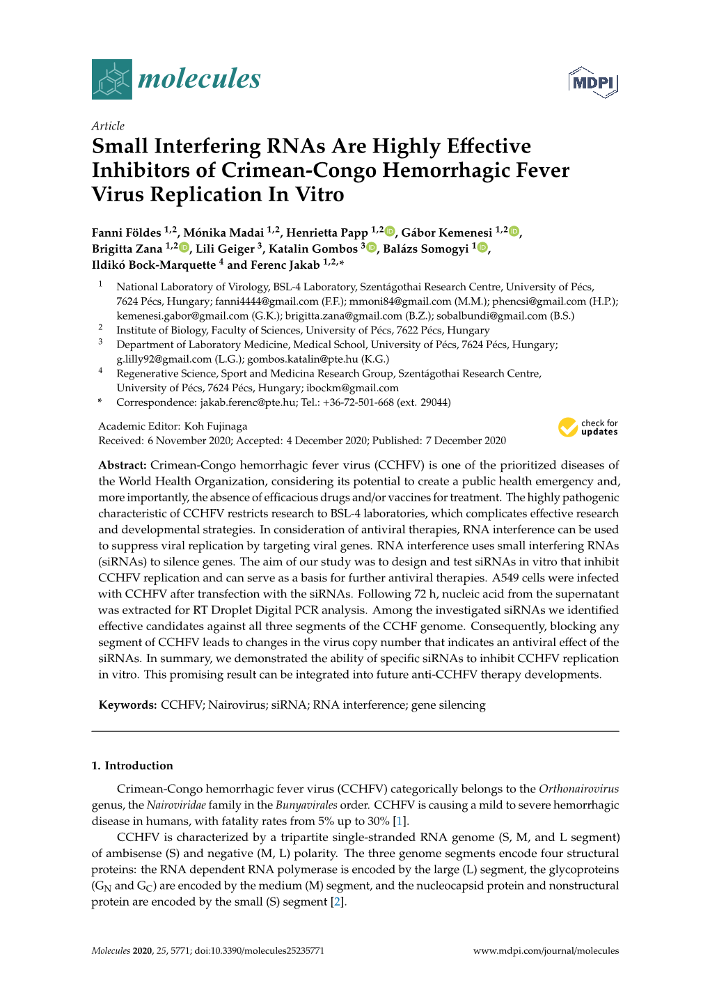 Small Interfering Rnas Are Highly Effective Inhibitors of Crimean-Congo Hemorrhagic Fever Virus Replication in Vitro