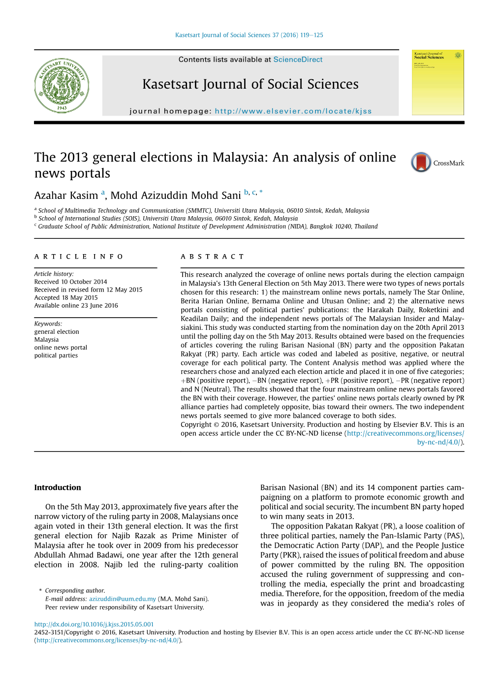 The 2013 General Elections in Malaysia: an Analysis of Online News Portals