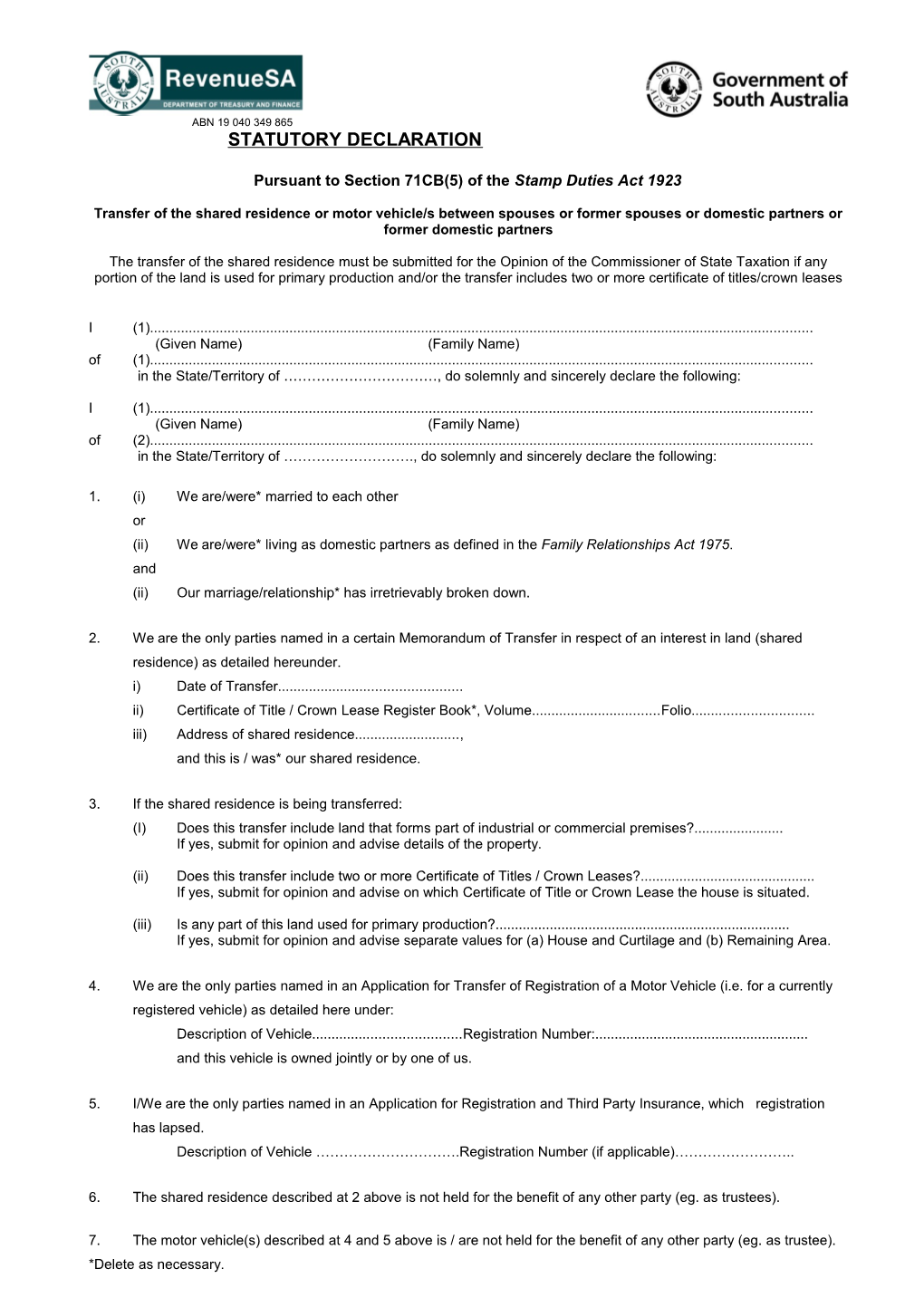 Section 71CB Stat Dec