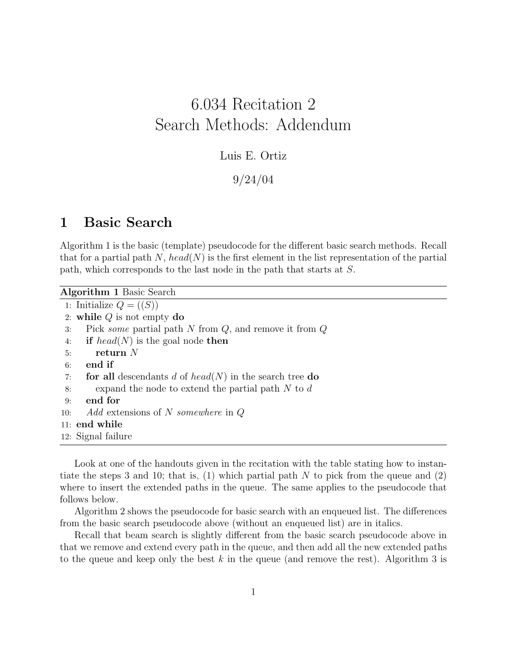 6.034 Recitation 2 Search Methods: Addendum