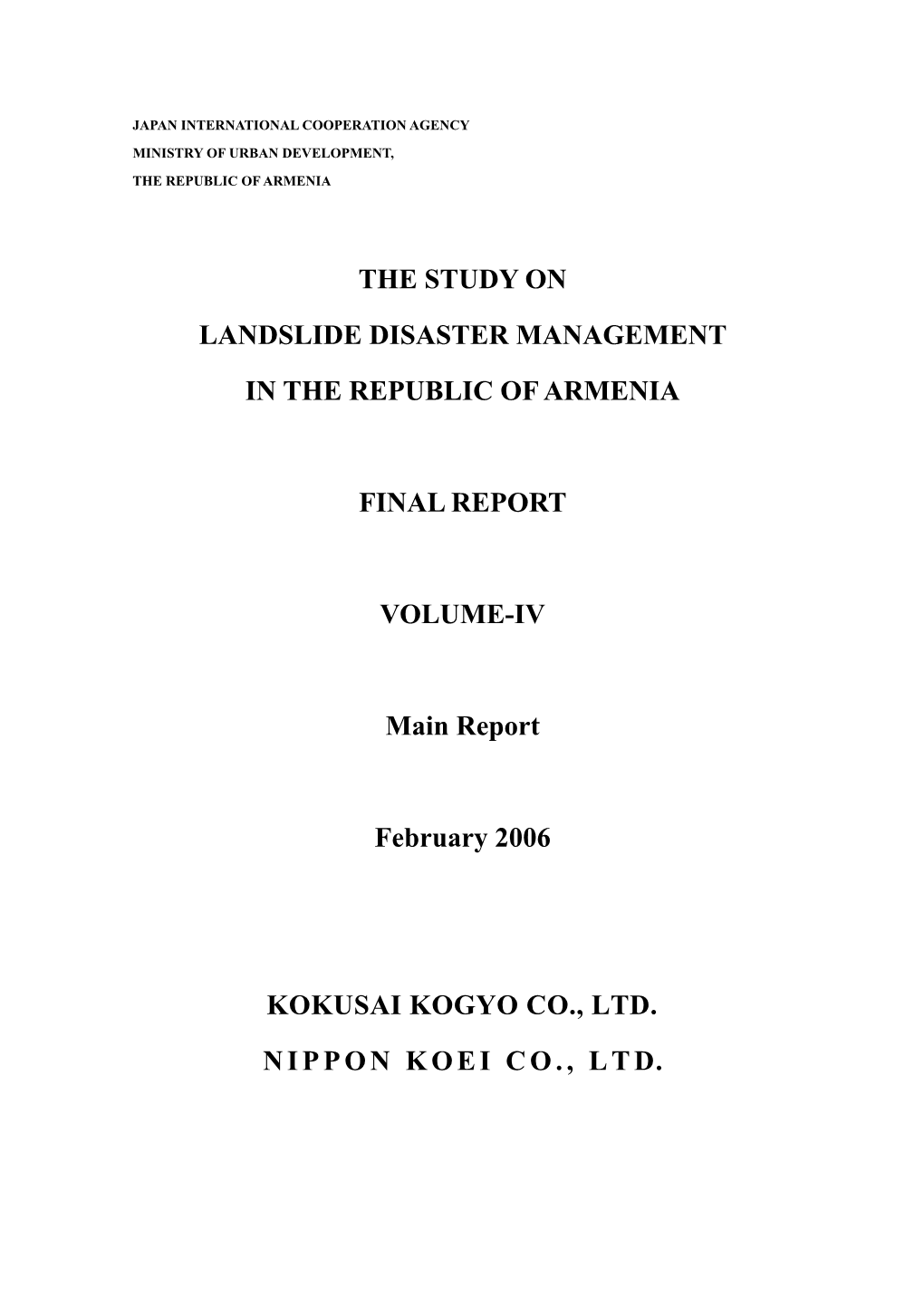 The Study on Landslide Disaster Management in the Republic of Armenia