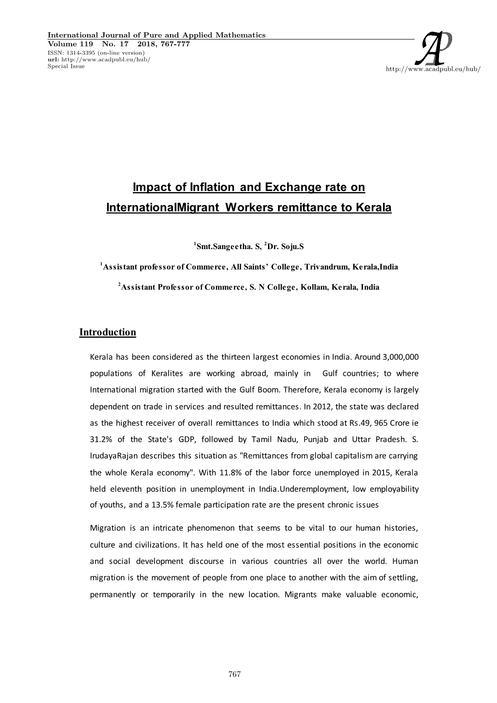 Impact of Inflation and Exchange Rate on Internationalmigrant Workers Remittance to Kerala