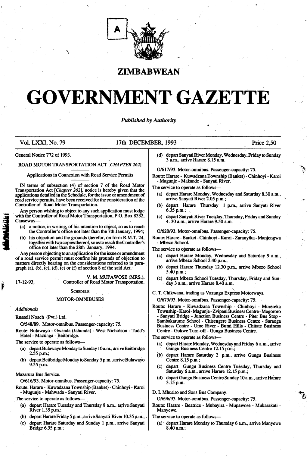 Zimbabwean Government Gazette