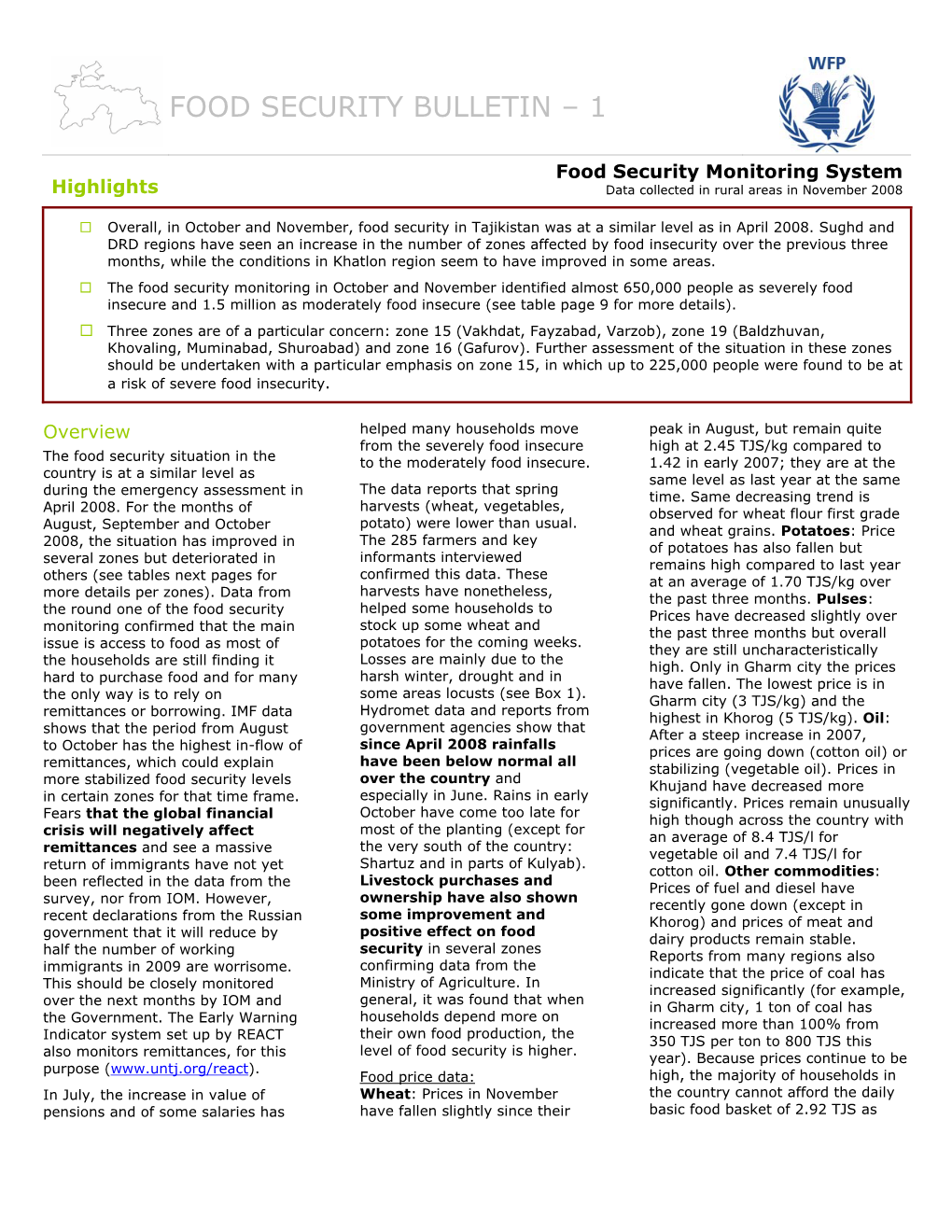 Food Security Bulletin – 1