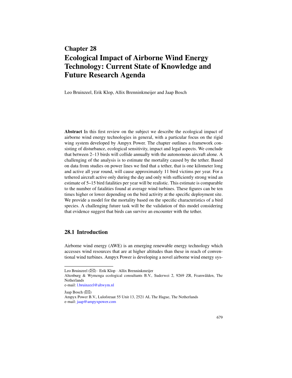 Ecological Impact of Airborne Wind Energy Technology: Current State of Knowledge and Future Research Agenda
