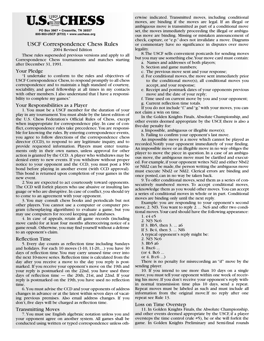 Correspondence Chess Rules Pamphlet