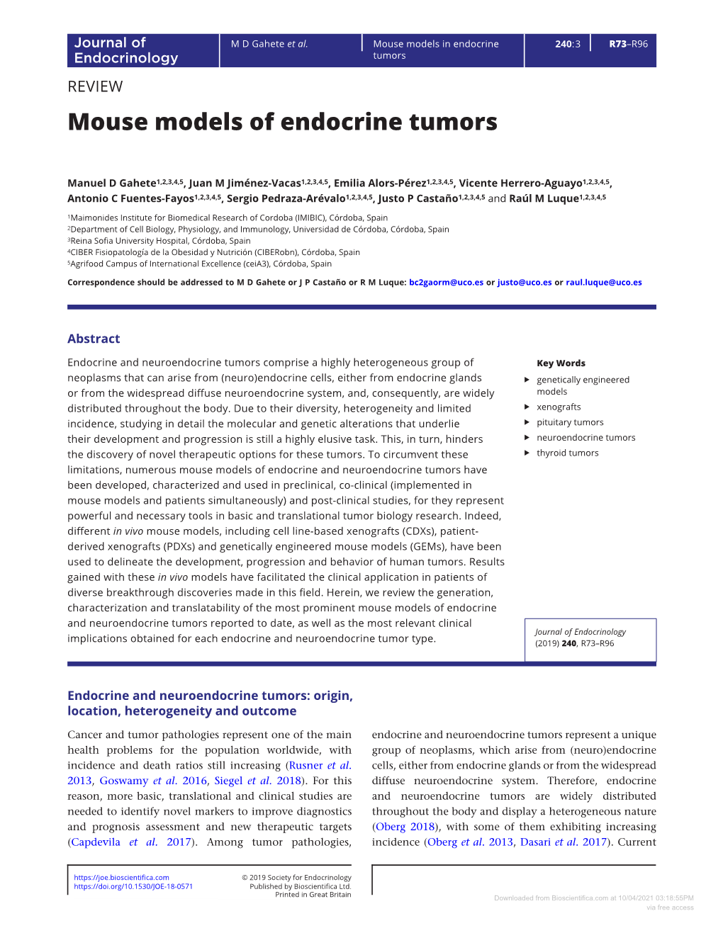 Mouse Models of Endocrine Tumors