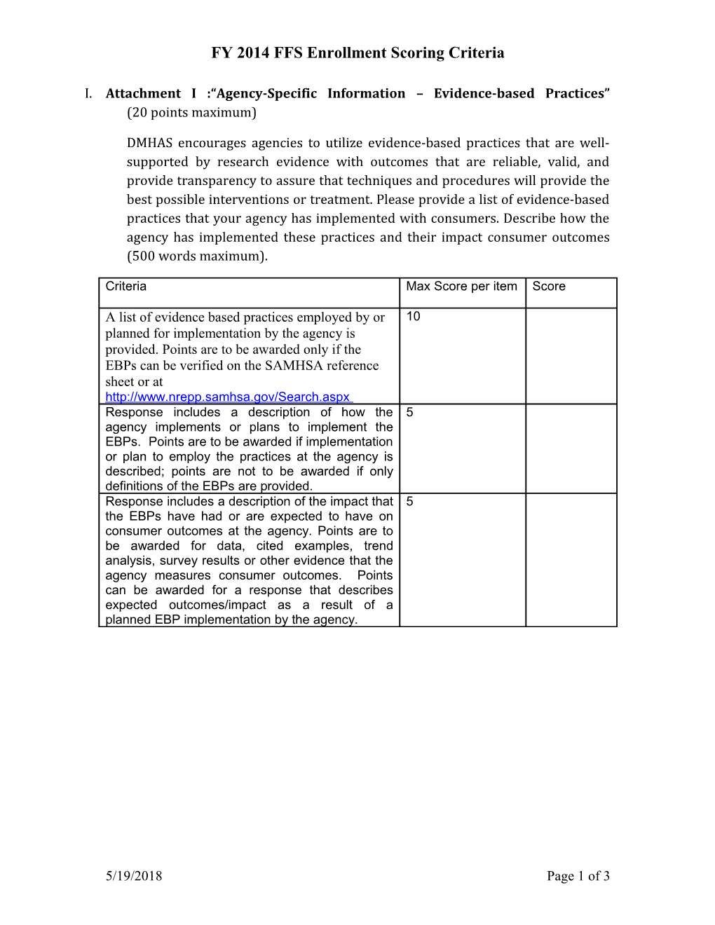 FY 2014 FFS Enrollment Scoring Criteria