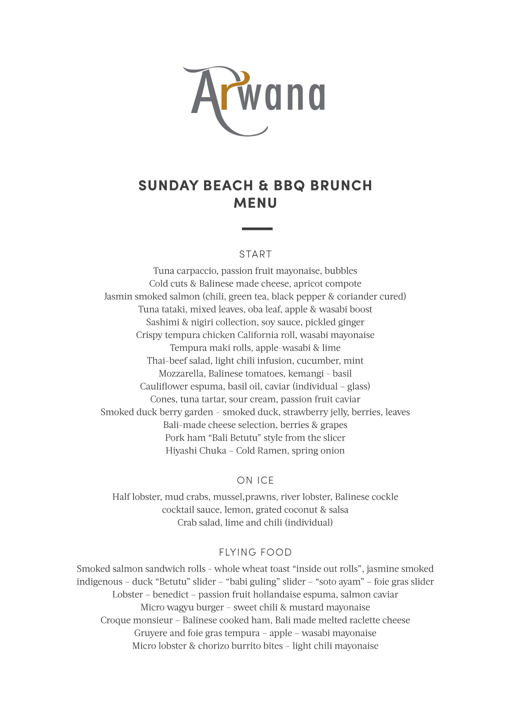 Sunday Beach & Bbq Brunch Menu