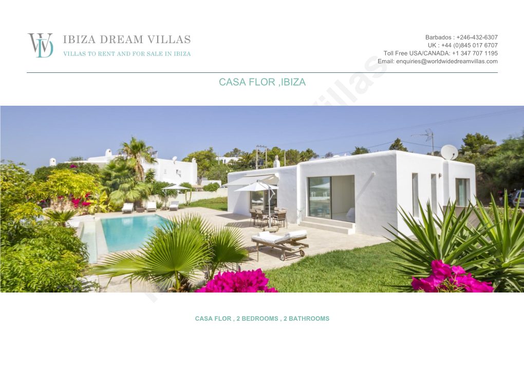 Ibiza Dream Villas CASA FLOR , 2 BEDROOMS , 2 BATHROOMS OVERVIEW