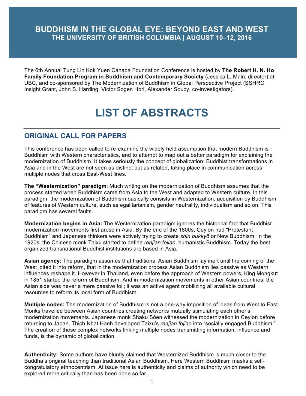 List of Abstracts