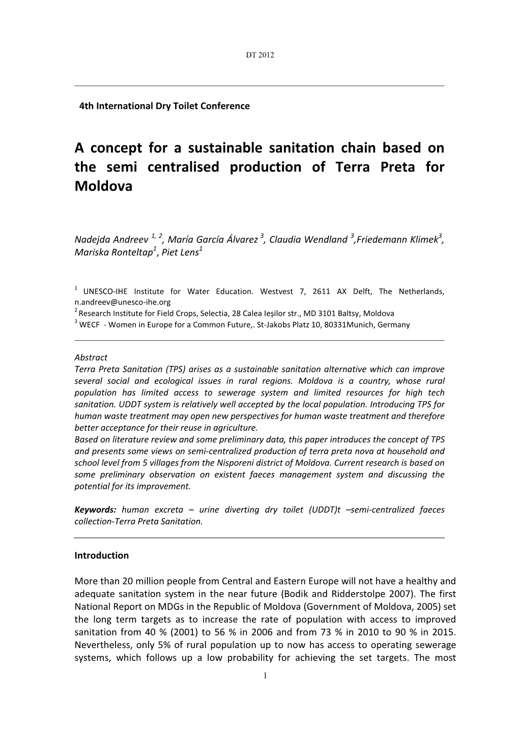 4.7 a Concept for a Sustainable Sanitation Chain Based on the Semi Centralised Production of Terra Preta for Moldova (N. Andreev