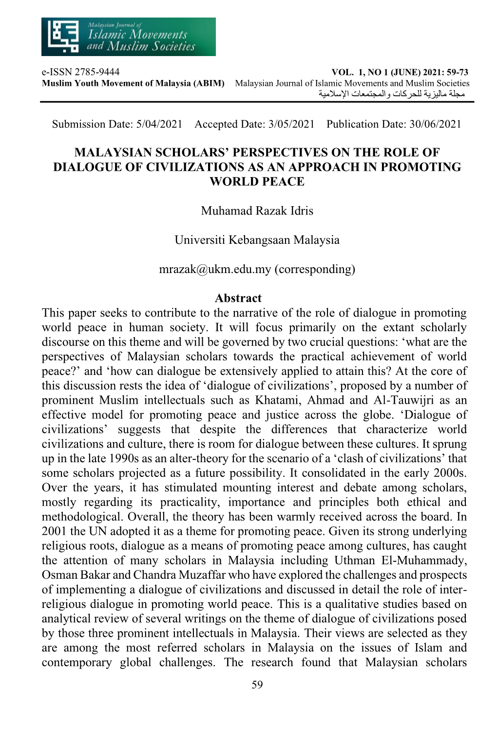 Malaysian Scholars' Perspectives on the Role Of