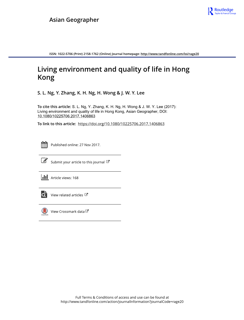 Living Environment and Quality of Life in Hong Kong